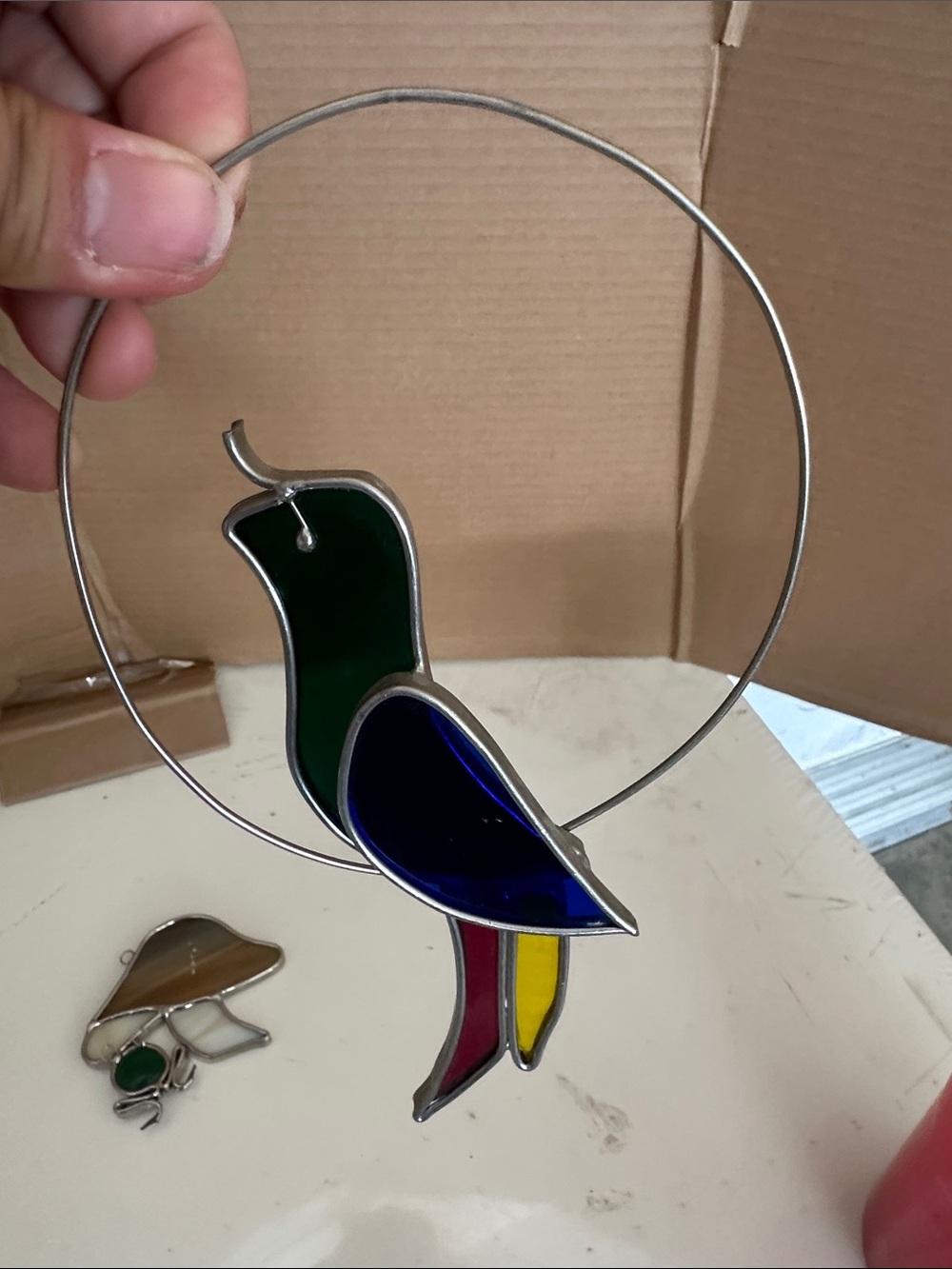 Stained Glass Bird Hanging Ornament - Multicolor
